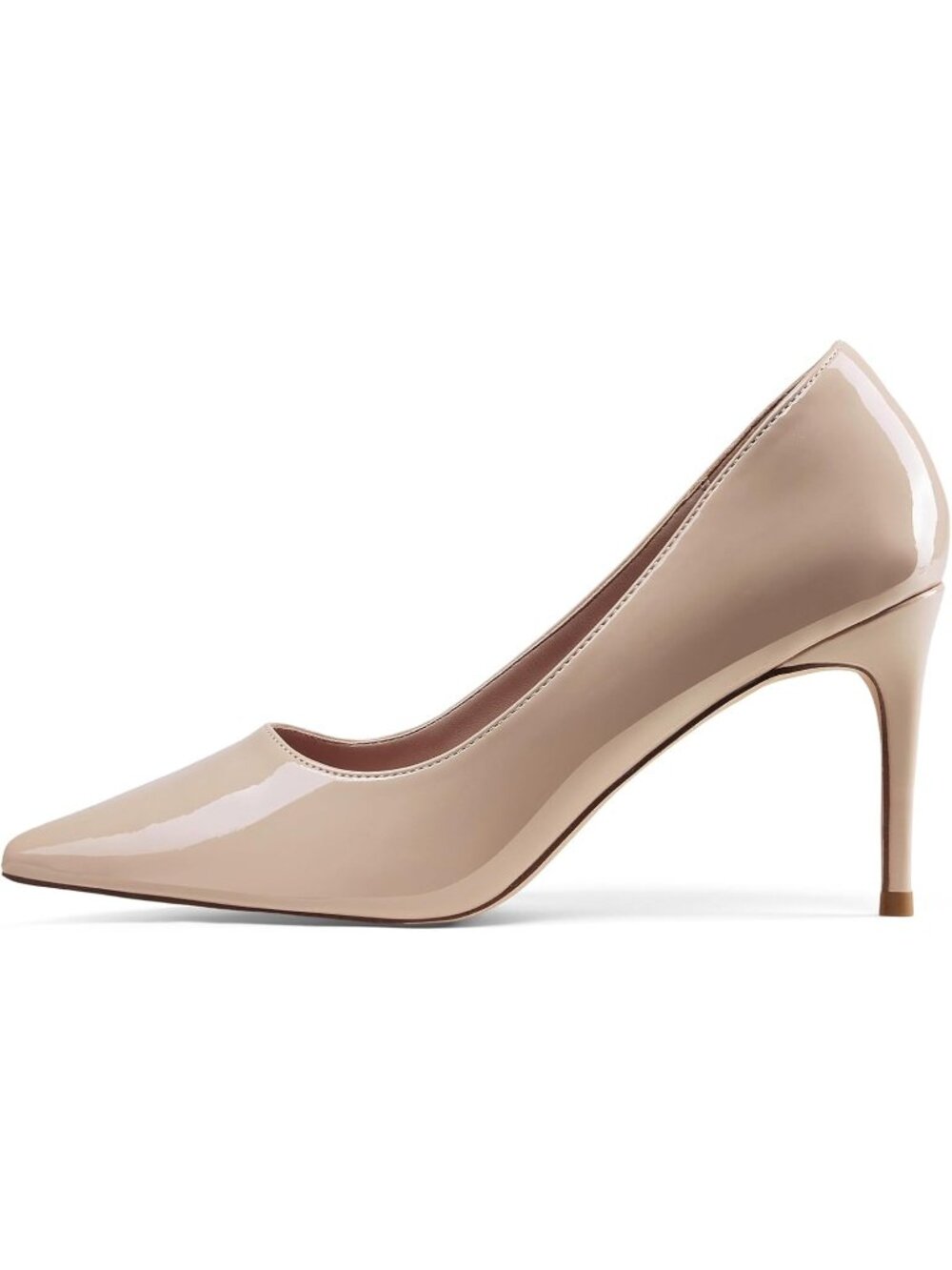 Women's Nude Patent Tang Classic Point Pull-on Heeled Pumps Leather Closed Toe